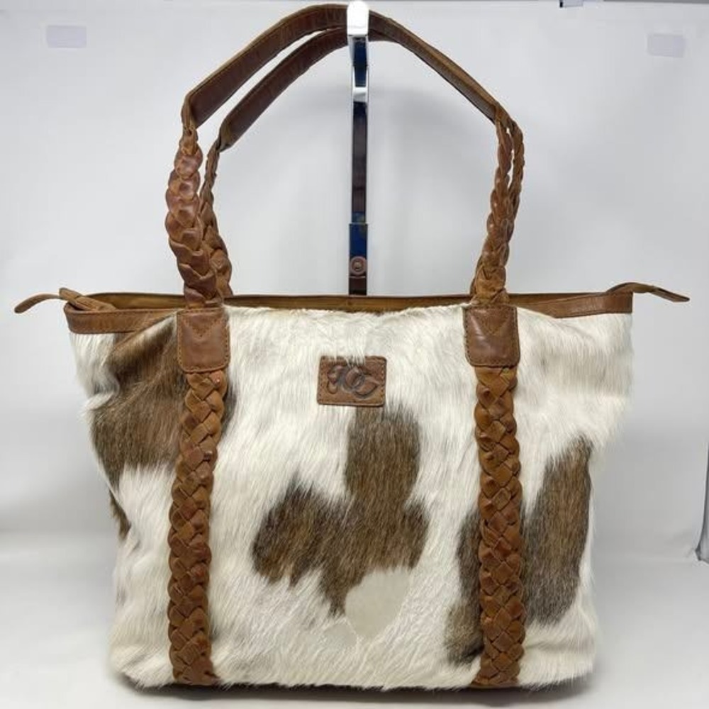 Urban Cowboy Leather Riley Concealed Carry‎ Tote Brown White Calf Hair Locking